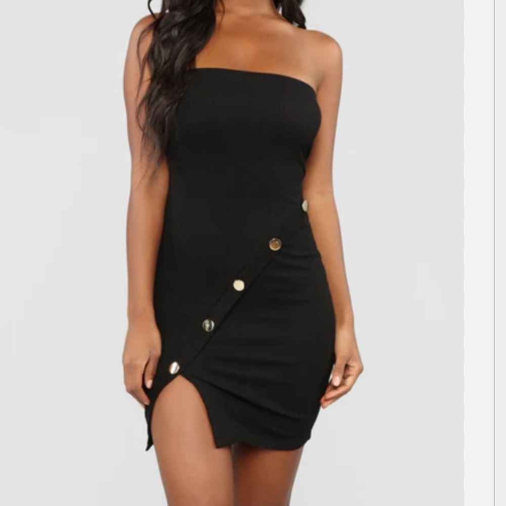 MEZZANINE Black Ribbed Bodycon Strapless Mini Dress